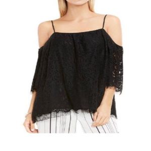 Vince Camuto Black Cold Shoulder Lined Lace Blouse Women's Size Extra Small Top